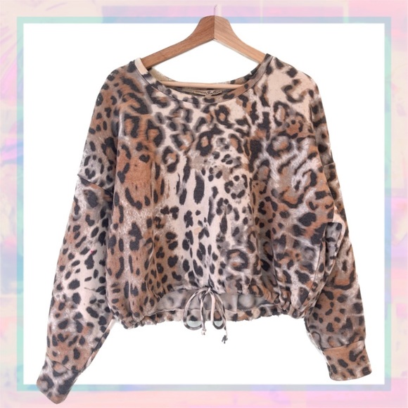 Express Cozy Leopard Print Longsleeve Sweater w/ Crop Tie - Picture 1 of 5